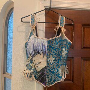 Gojo JJK Jujutsu Kaisen Hand Painted Renaissance Brocade Overbust Corset Top, L